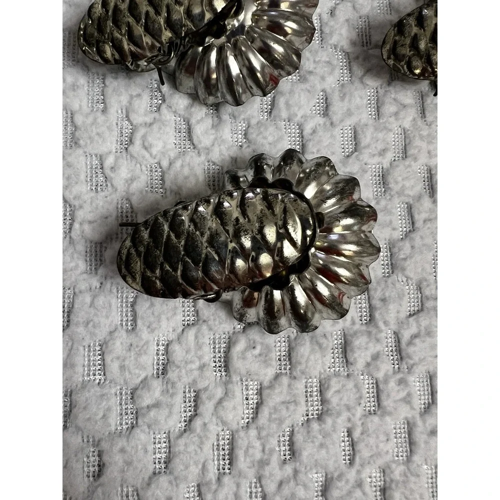 Vtg Silver Tin Christmas Tree Candle Clips Holder‎ Granny MCM Holiday Ornament